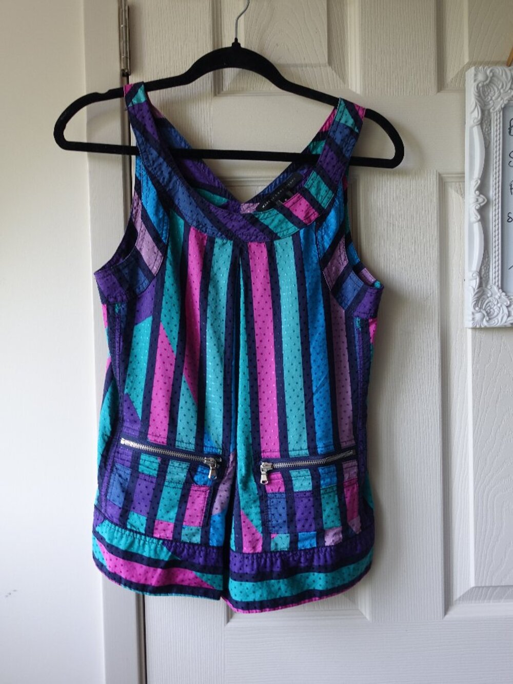 Marc by Marc Jacobs Teal, Purple & Pink Striped Sleeveless Top